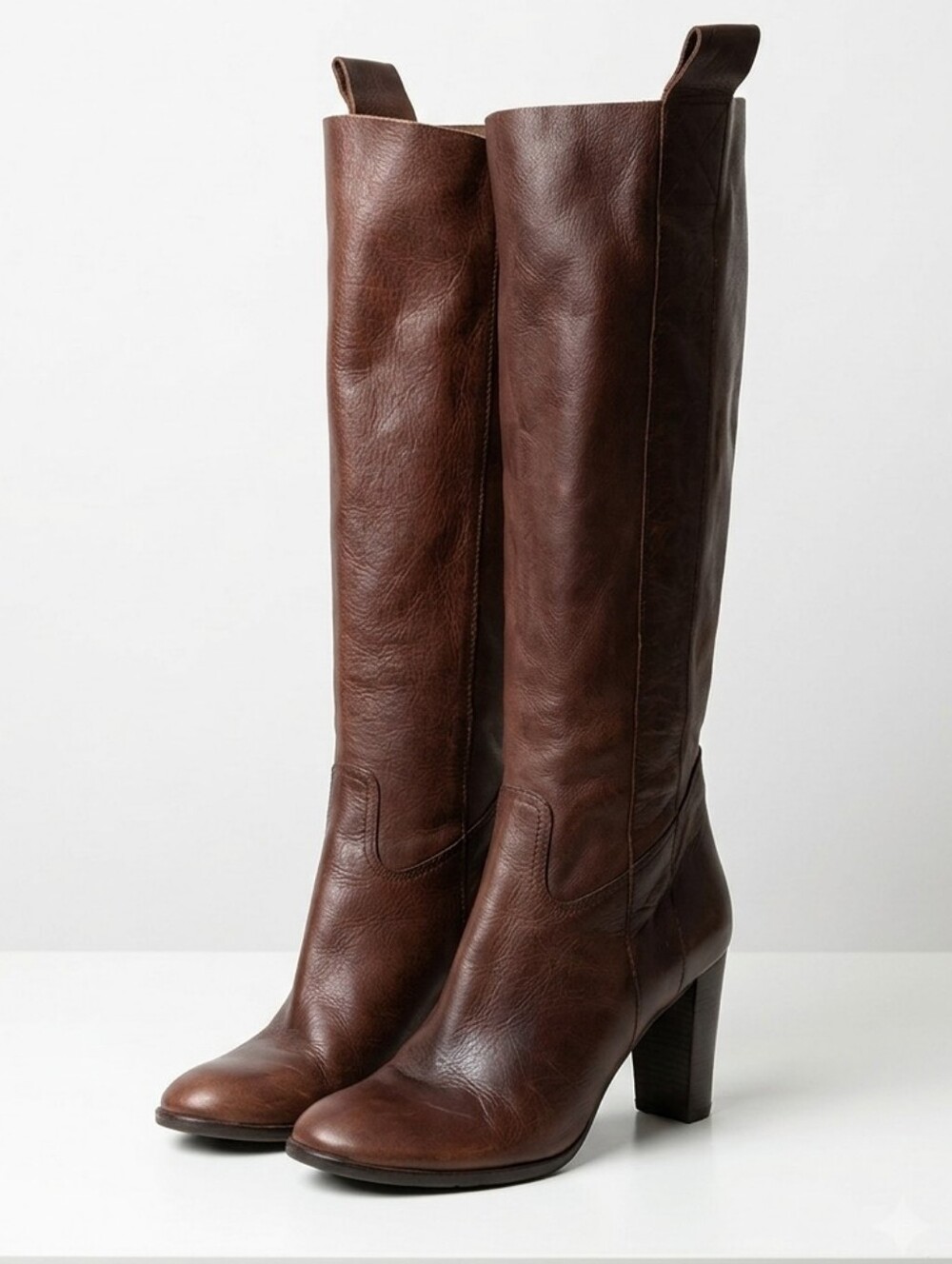 Barneys New York CO-OP Vtg Dark Brown Leather Over-the-Knee Heel Boots
